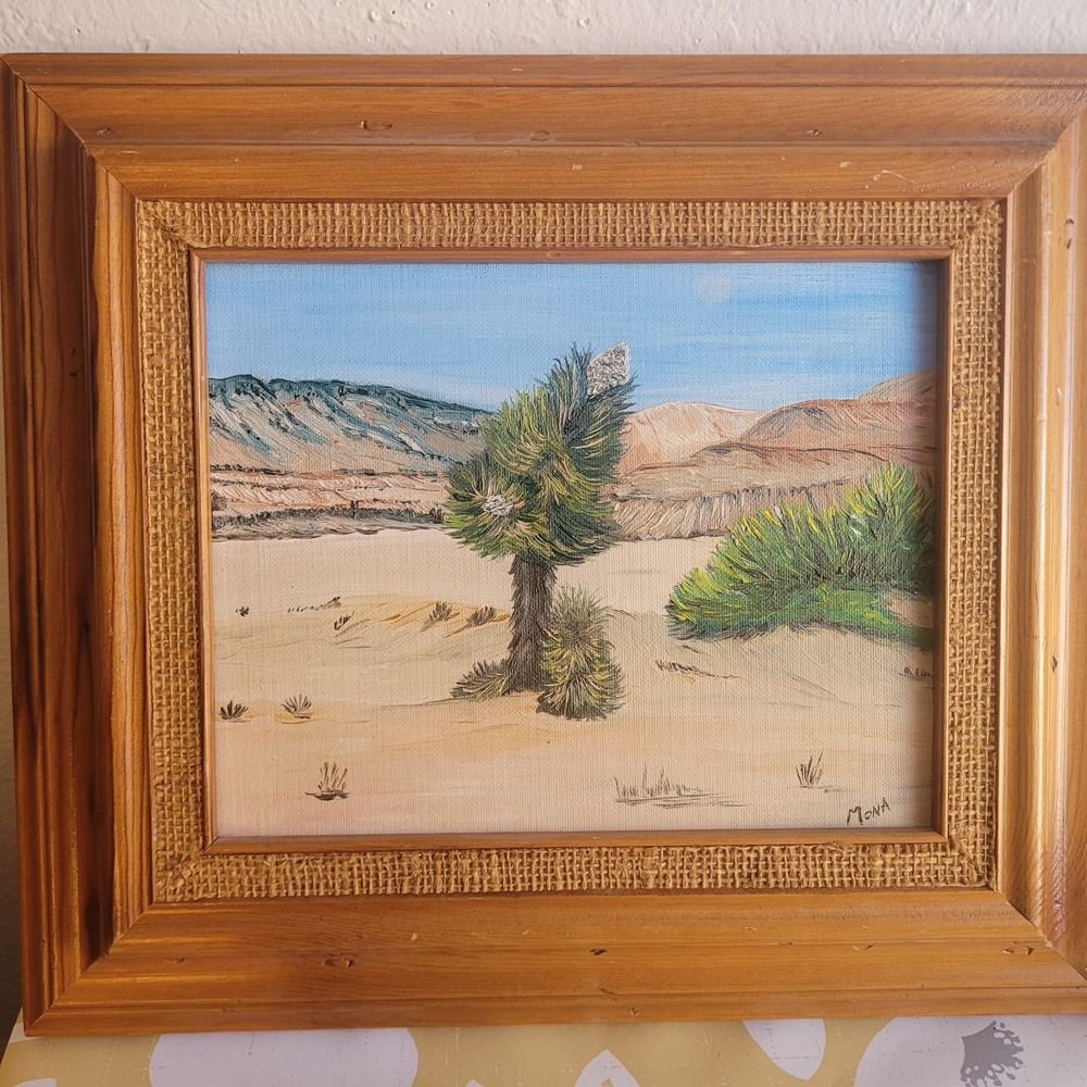 Framed Oil-on-Canvas Board Southwestern Desert Scene Painting Signed Mona 8x10